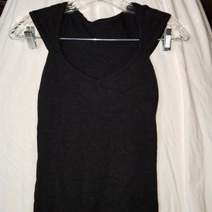 Black Knit Short-Sleeved Sweetheart Neckline Top